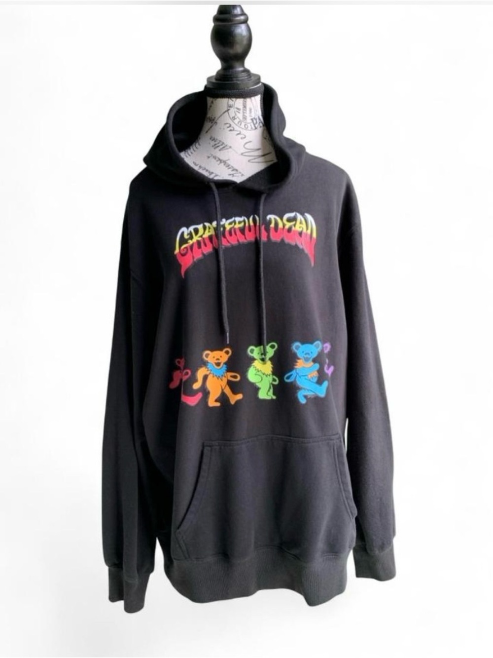 Grateful Dead Dancing Bears Rainbow Colors Black Hoodie Men’s Size XL